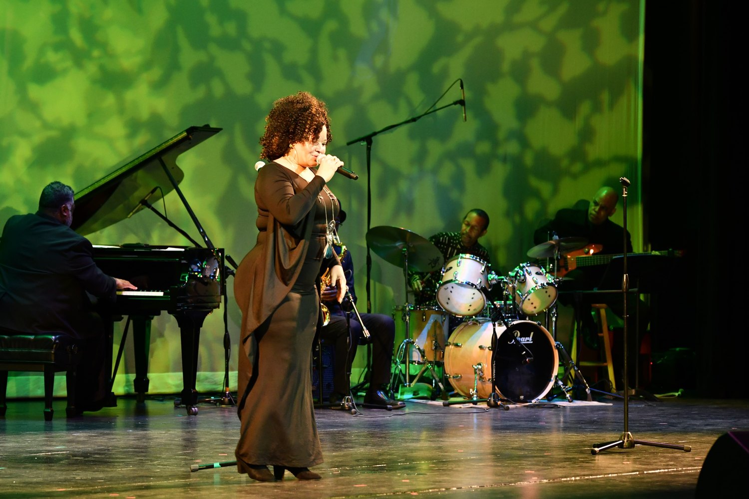 Eve Sotto performs with a jazz combo at the Phylicia Rashad Auditorium dedication.