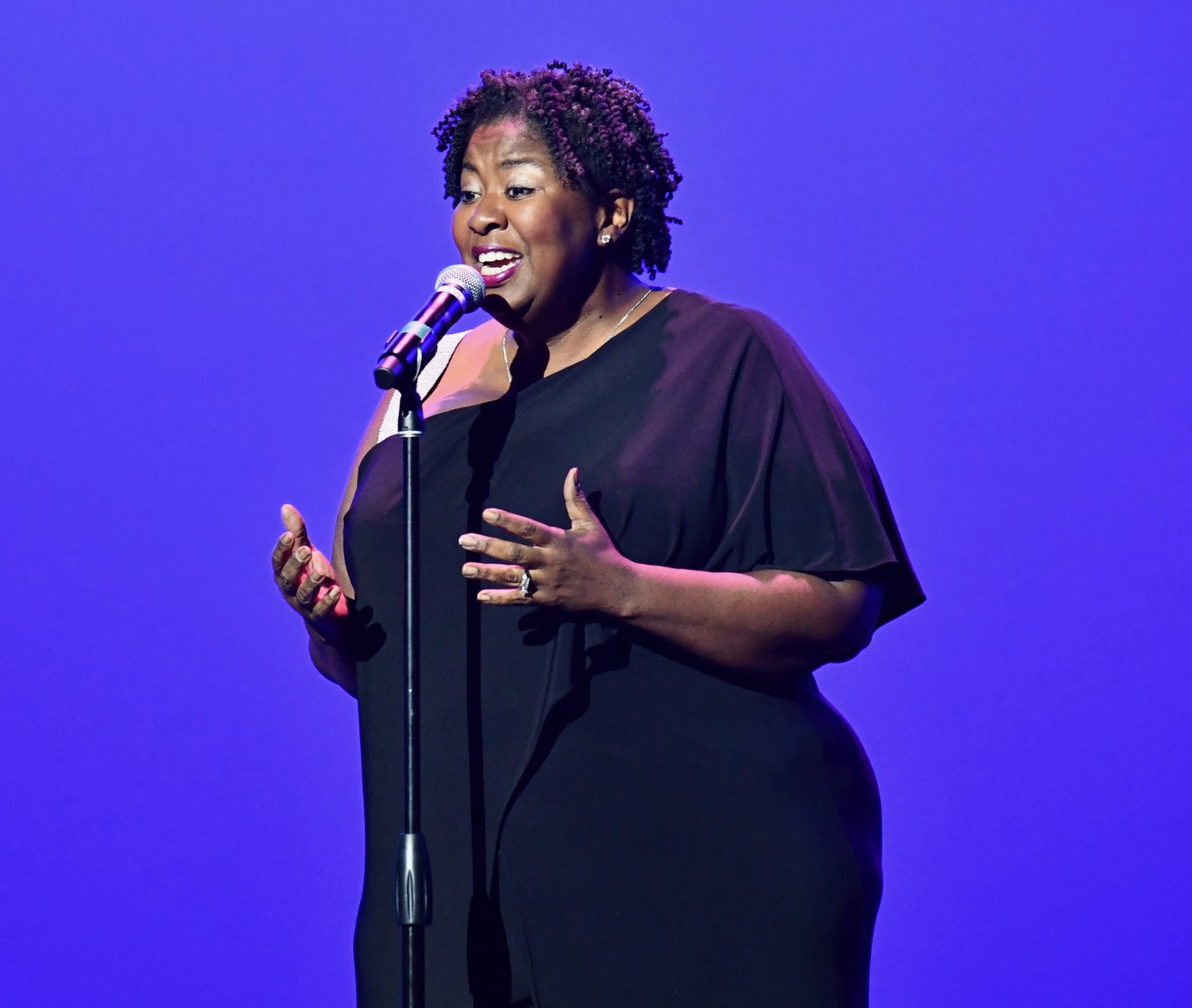 Natasha Yvette Williams sings at the Phylicia Rashad Auditorium dedication.